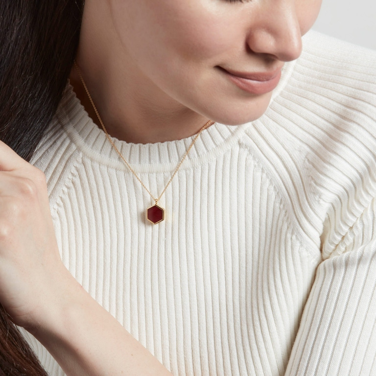 Deco Red Agate Slice Locket Necklace in yellow gold vermeil