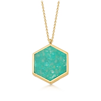 Gold Deco Large Amazonite Slice Locket Necklace