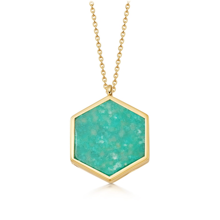 Gold Deco Large Amazonite Slice Locket Necklace