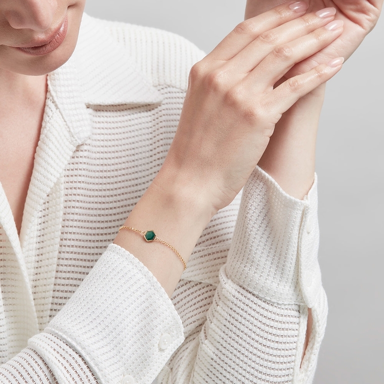 Deco Green Agate Bracelet in Yellow Gold Vermeil | Yellow Gold Vermeil | Astley Clarke London