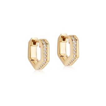 Huggie Sapphire Deco Hoop Earrings| Yellow Gold  London