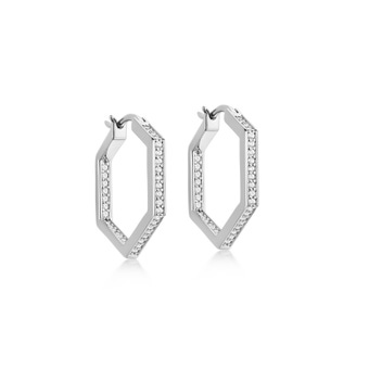 Medium Sapphire Deco Hoop Earrings in Sterling Silver