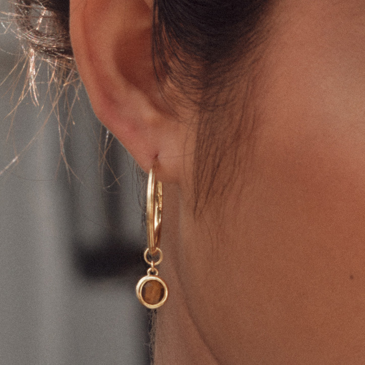 Gold Biography Tigers Eye Earring Charm