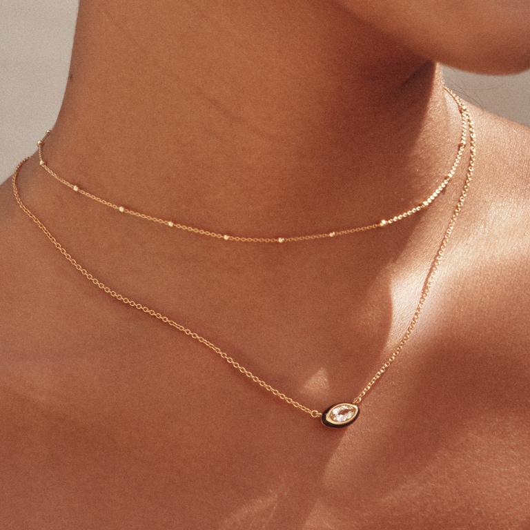 Gold Flare White Topaz Marquise Cut Necklace