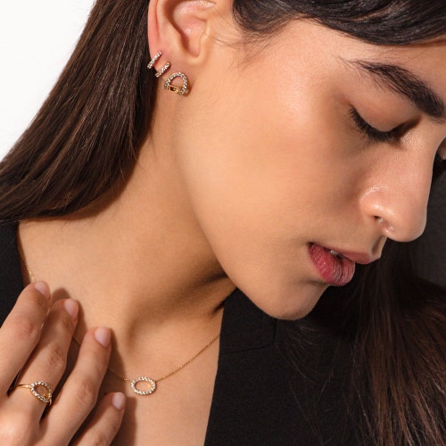 Solid Gold Halo Huggie Earrings