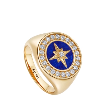 Gold Polaris Lapis Signet Ring