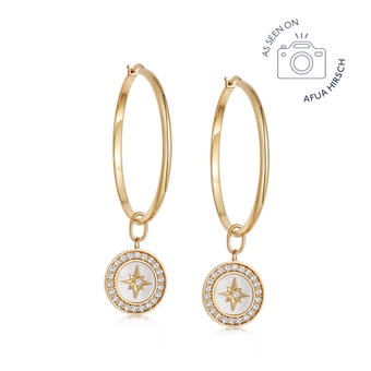 North Star Polaris Large Compass Drop Hoops - Mother of Pearl