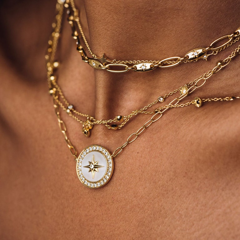 North Star Polaris Large Compass Pendant - Mother of Pearl| Yellow Gold | Astley Clarke London