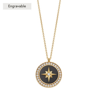 Large Polaris Black Onyx Locket necklace and engraved photo locket