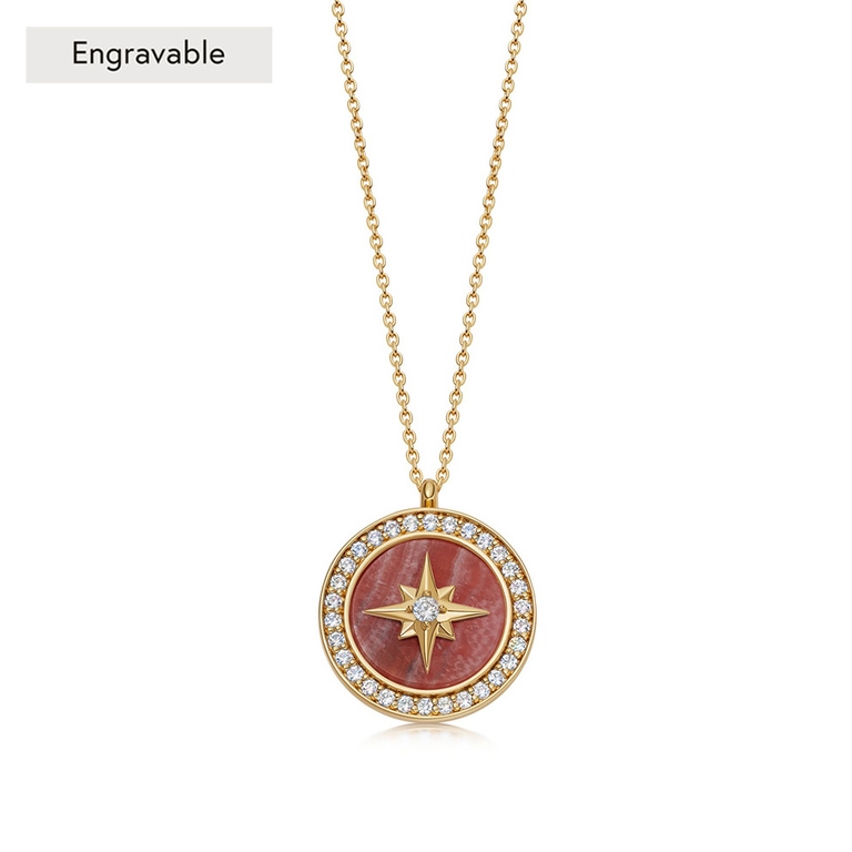 Gold Large Polaris Rhodochrosite Locket Necklace