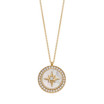 Large Polaris Mother of Pearl Locket necklace in yellow gold vermeil