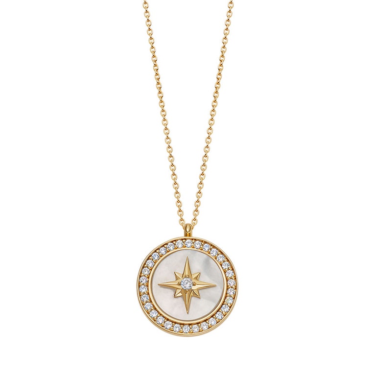 Large Polaris Mother of Pearl Locket necklace in yellow gold vermeil