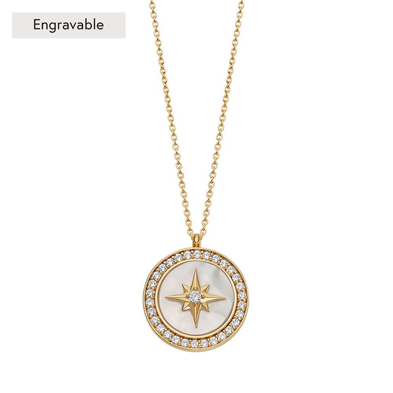 Gold Large Polaris Mother of Pearl Locket Necklace