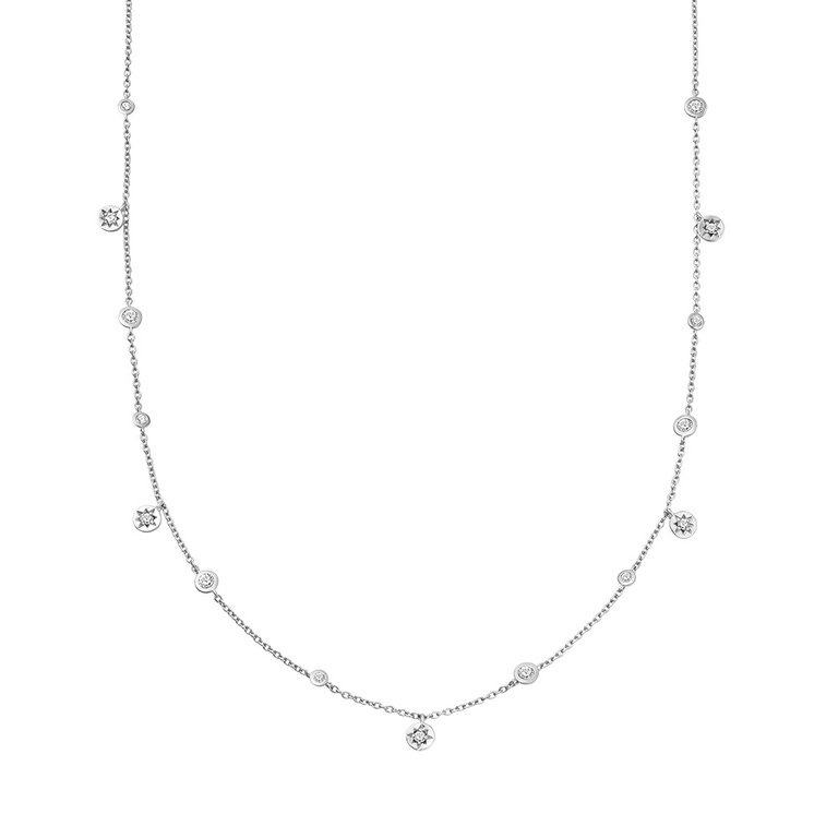 Silver Polaris North Star White Sapphire Station Necklace