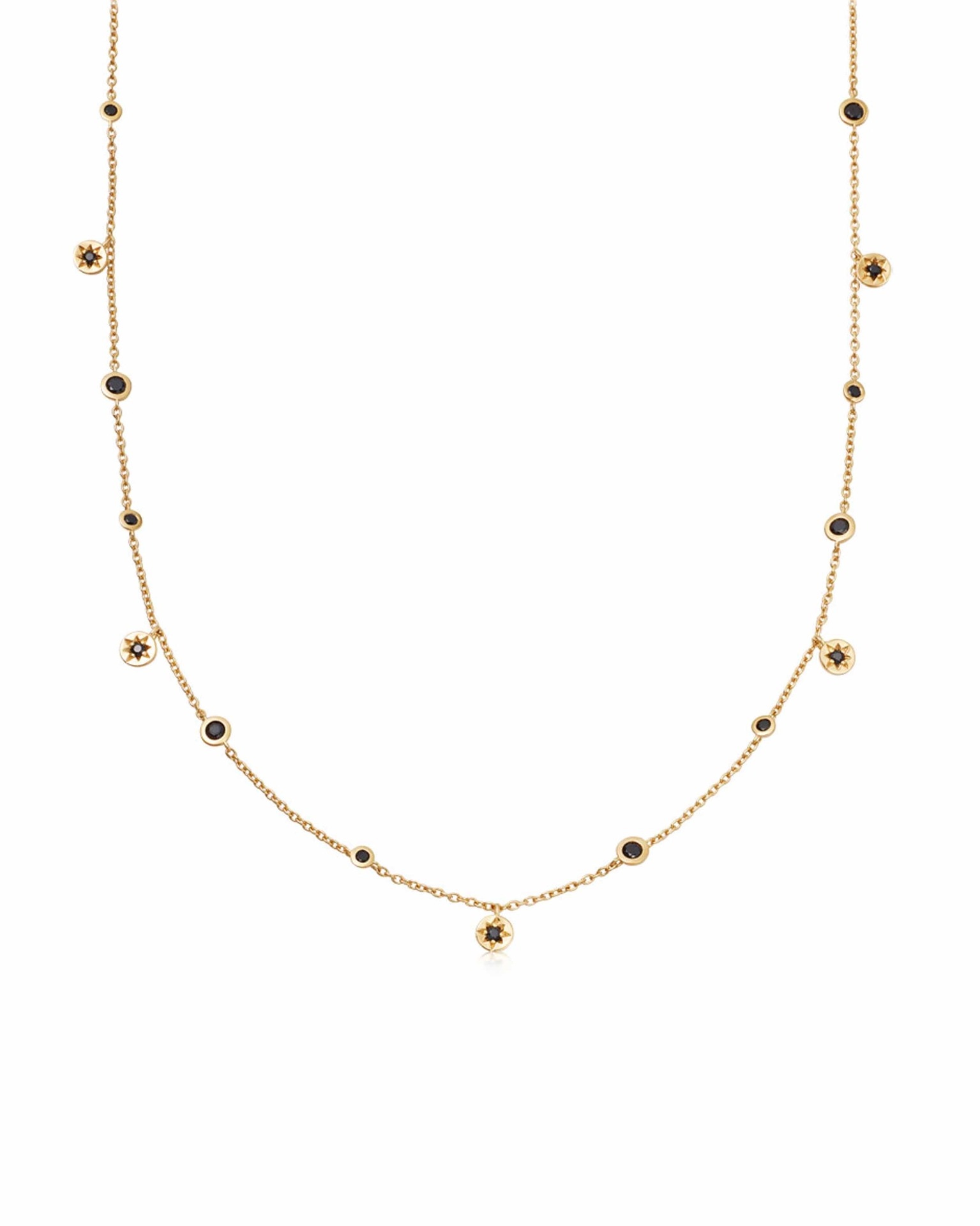 Gold Polaris North Star Black Spinel Station Necklace