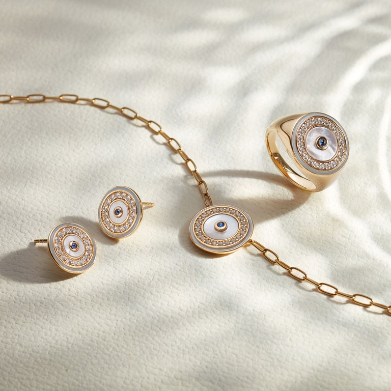 Circulus Mother of Pearl Studs | 18 Ct Yellow Gold Vermeil | Astley Clarke London