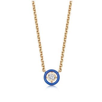 Gold Cirque Blue Enamel Necklace