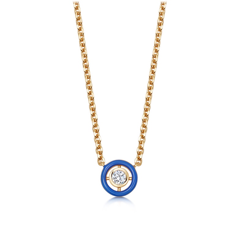 Gold Cirque Blue Enamel Necklace