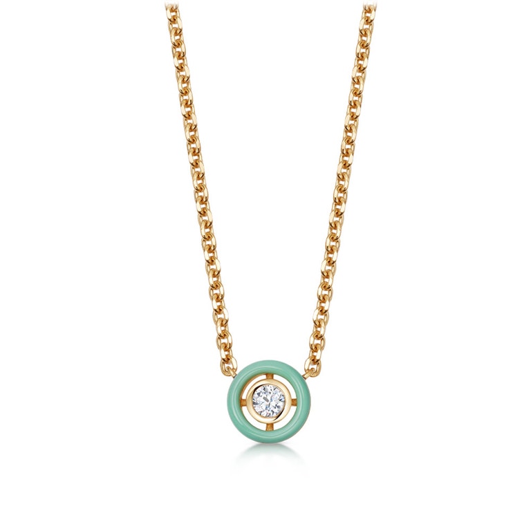 Gold Cirque Green Enamel Necklace