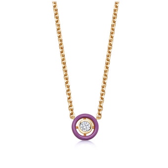 purple circular enamel with sapphire, on a gold chain