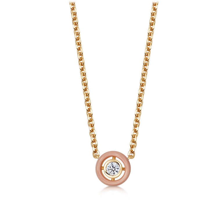 Gold Cirque Pink Enamel Necklace