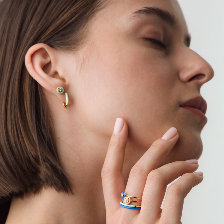 Gold Cirque Half Eternity Blue Enamel Ring