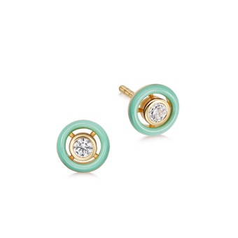 Gold Cirque Green Enamel Earrings