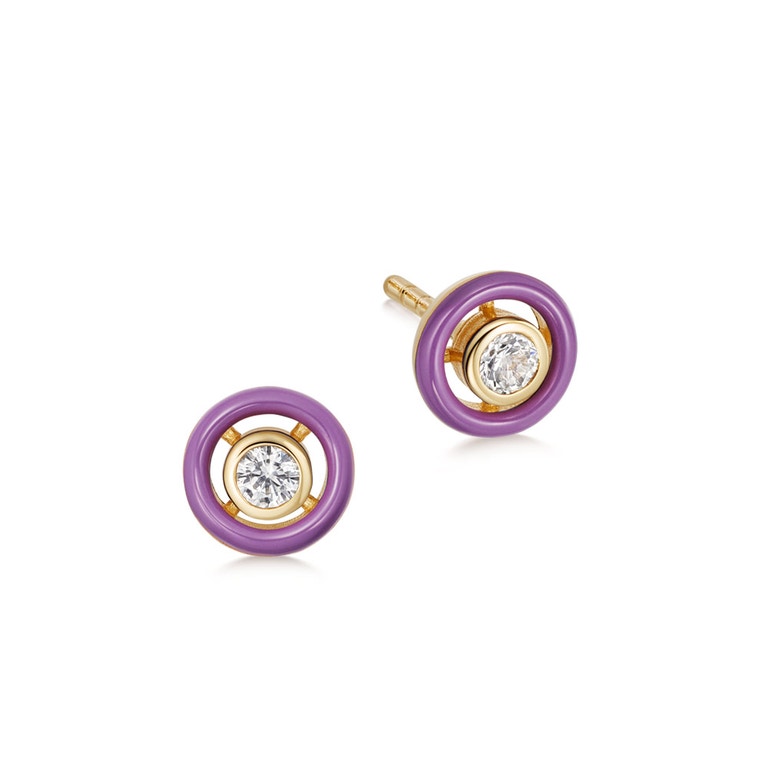 Gold Cirque Purple Enamel Earrings