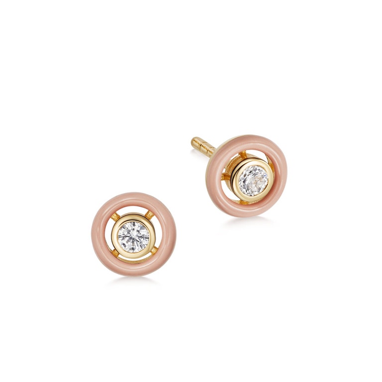 Gold Cirque Pink Enamel Earrings
