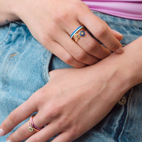 Gold Cirque Half Eternity Purple Enamel Ring
