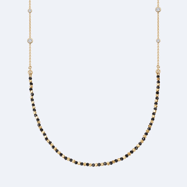 North Star and Mini Biography Black Spinel Necklace in Yellow Gold Vermeil