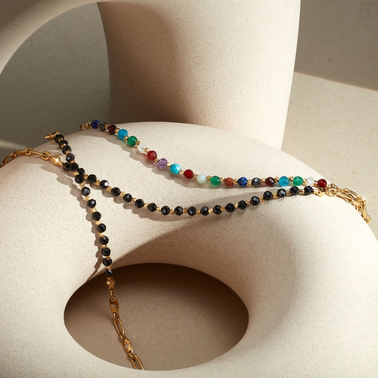 Orbit and Biography Black Spinel Star Set Bracelet in Yellow Gold Vermeil | Astley Clarke
