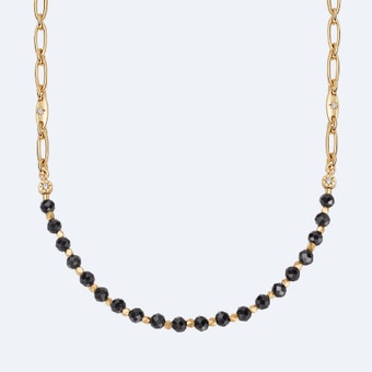 Orbit and Biography Black Spinel Star Set Necklace in Yellow Gold Vermeil
