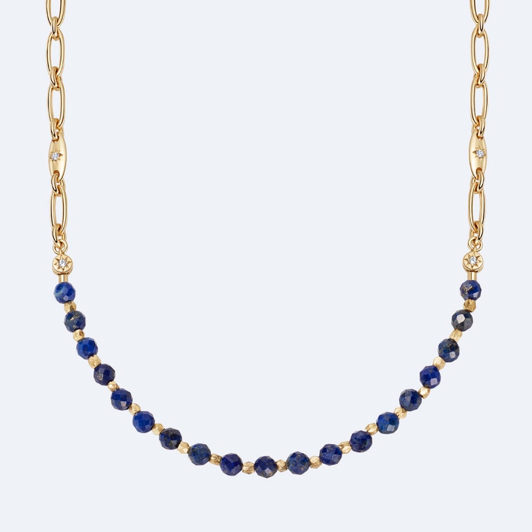 Orbit and Biography Lapis Star Set Necklace in Yellow Gold Vermeil