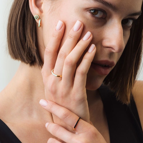 Gold Cirque Green Enamel Earrings