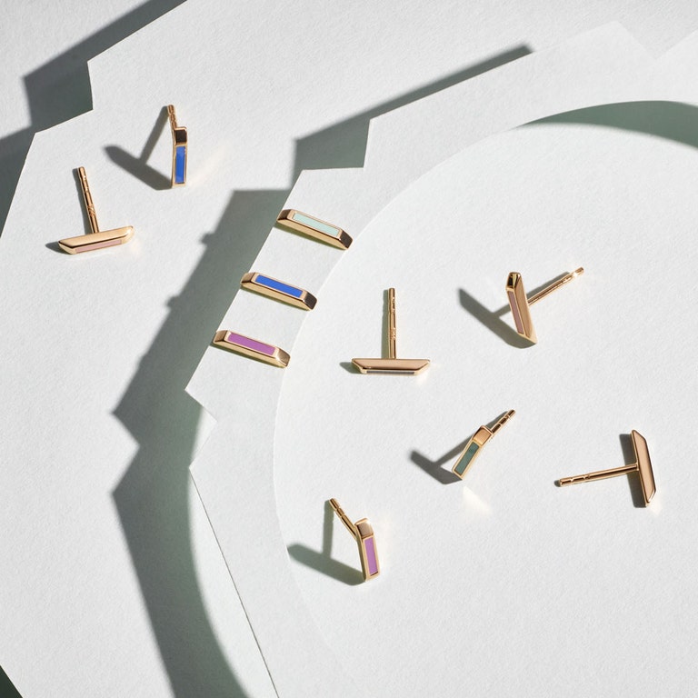 Gold Aubar Black Enamel Stud Earrings