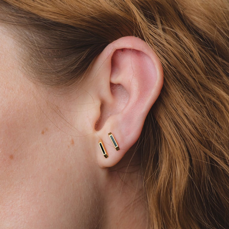 Gold Aubar Black Enamel Stud Earrings