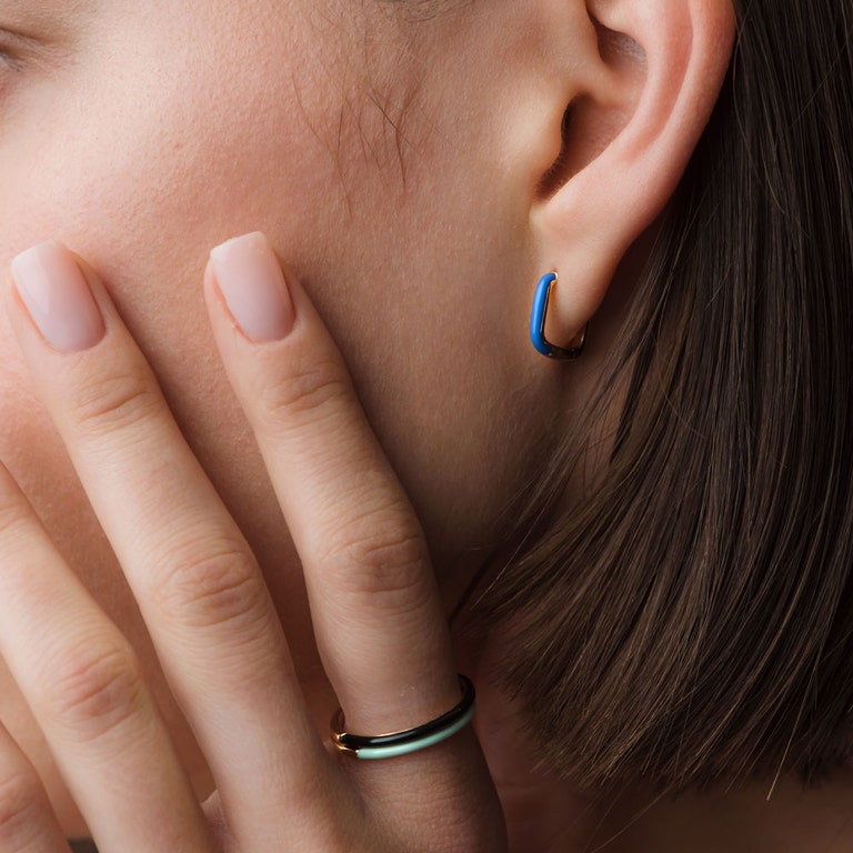 Hoop Earrings Blue Enamel | 18 Carat Yellow Gold Vermeil