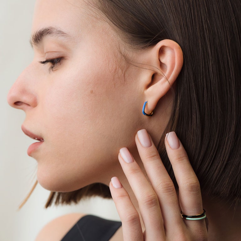Hoop Earrings Blue Enamel | 18 Carat Yellow Gold Vermeil