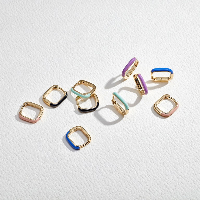 Gold Cirque Green Enamel Huggie Earrings