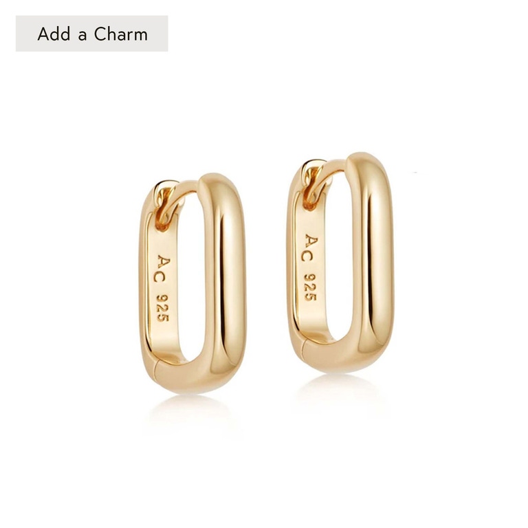 Gold Celestial Small Oblong Huggie Earrings