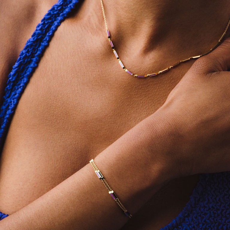 Gold Aubar Black Enamel Station Bracelet