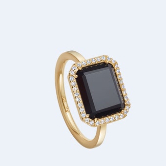 Gold Ottima Black Onyx Slice Landscape Ring  - Size UK J/50