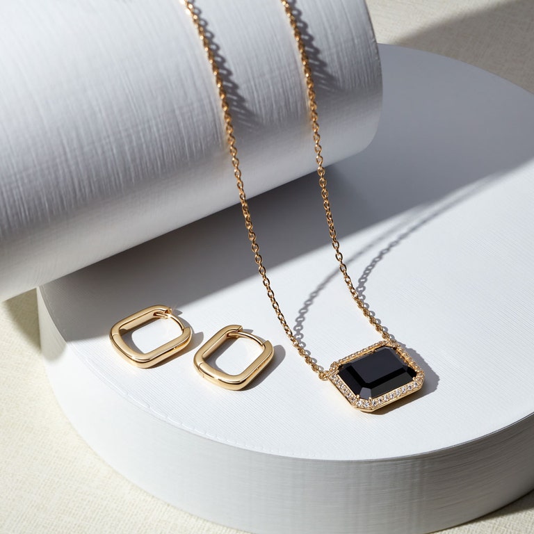 Ottima Black Onyx Slice Landscape Pendant in Yellow Gold Vermeil | Astley Clarke