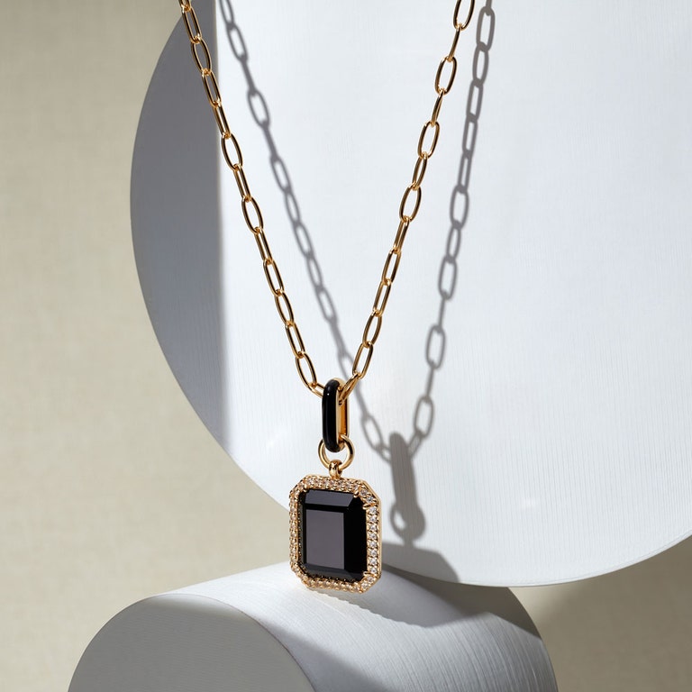 Gold Ottima Black Onyx Slice Enamel Pendant Necklace| Astley Clarke