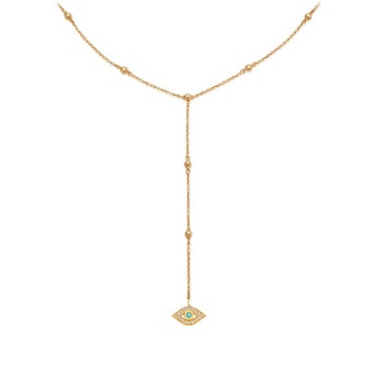 Evil Eye Biography Beaded Lariat in Yellow Gold Vermeil