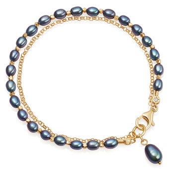 Double Chain Peacock Pearl Biography Bracelet in Yellow Gold Vermeil | Astley Clarke