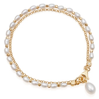 Double Chain Pearl Biography Bracelet in Yellow Gold Vermeil | Astley Clarke
