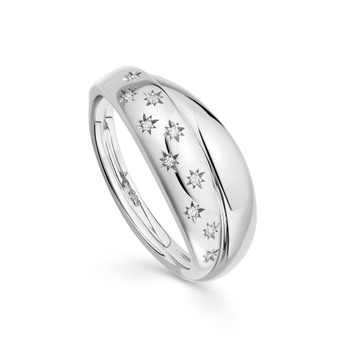 Silver Celestial Half Star Double Ring