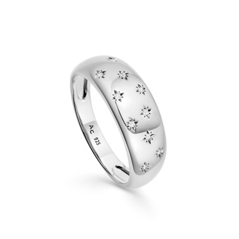Silver Celestial Tiny Star Wide Band Ring
